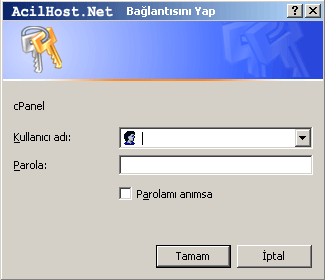 cPanel giriş ekranı