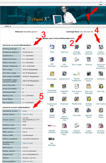 cPanel görünümü